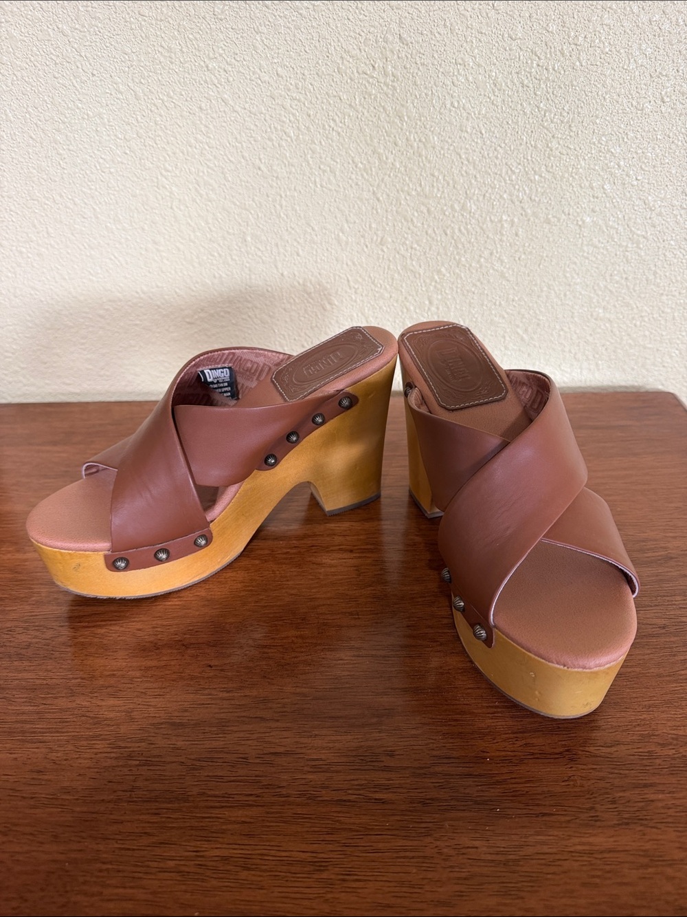 Dingo Brown Leather Platform Sandals  - Women